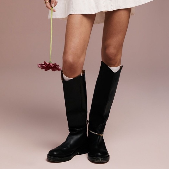 Free People Horse Girl Bryce Equestrian Slouchy Knee Riding Boots Black Leather - Picture 16 of 16